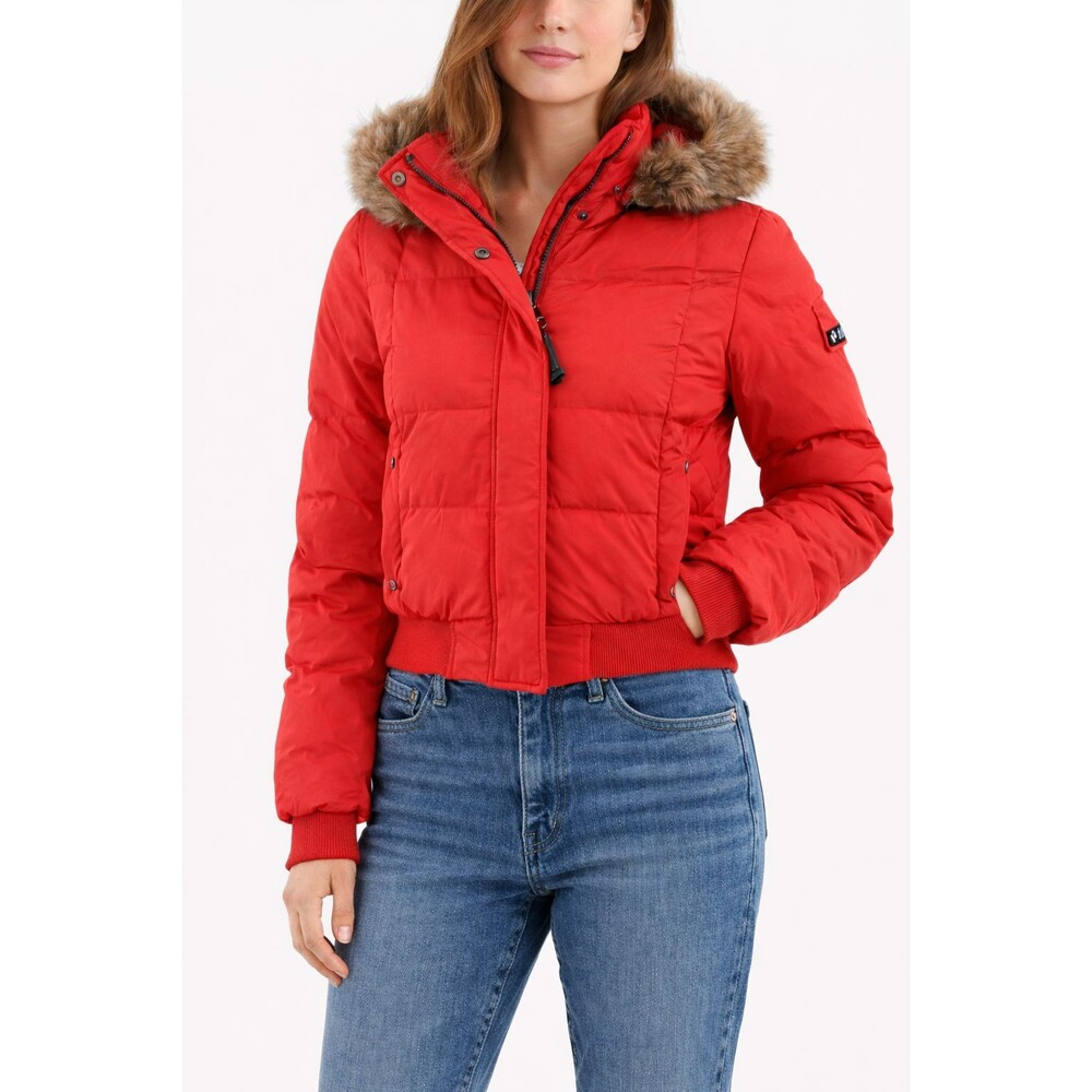 ZeroXposur Red Puffer Jacket Faux Fur Hood Short Y2K Winter Coat Small NWT